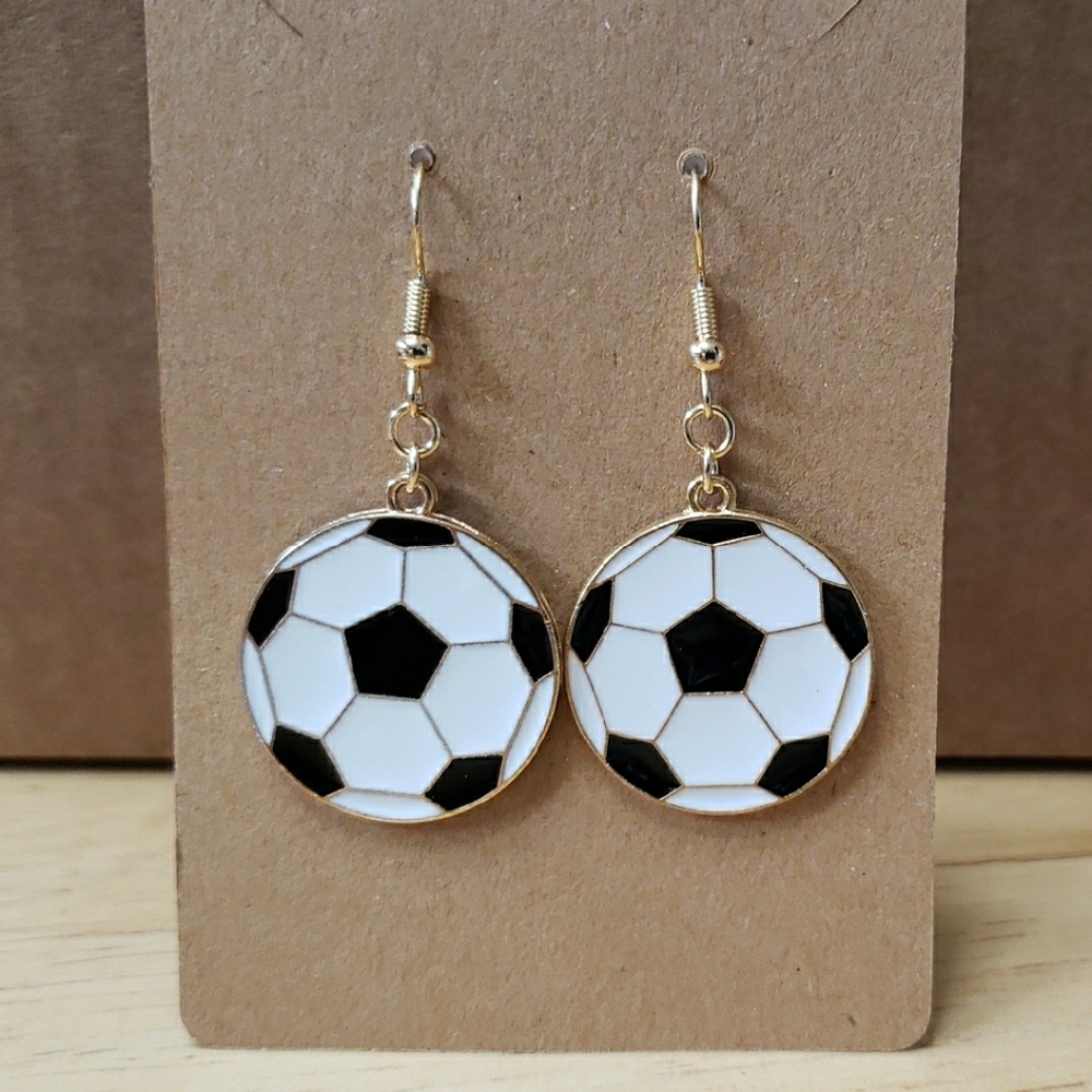 Black and White Soccer Ball Dangle Earrings
